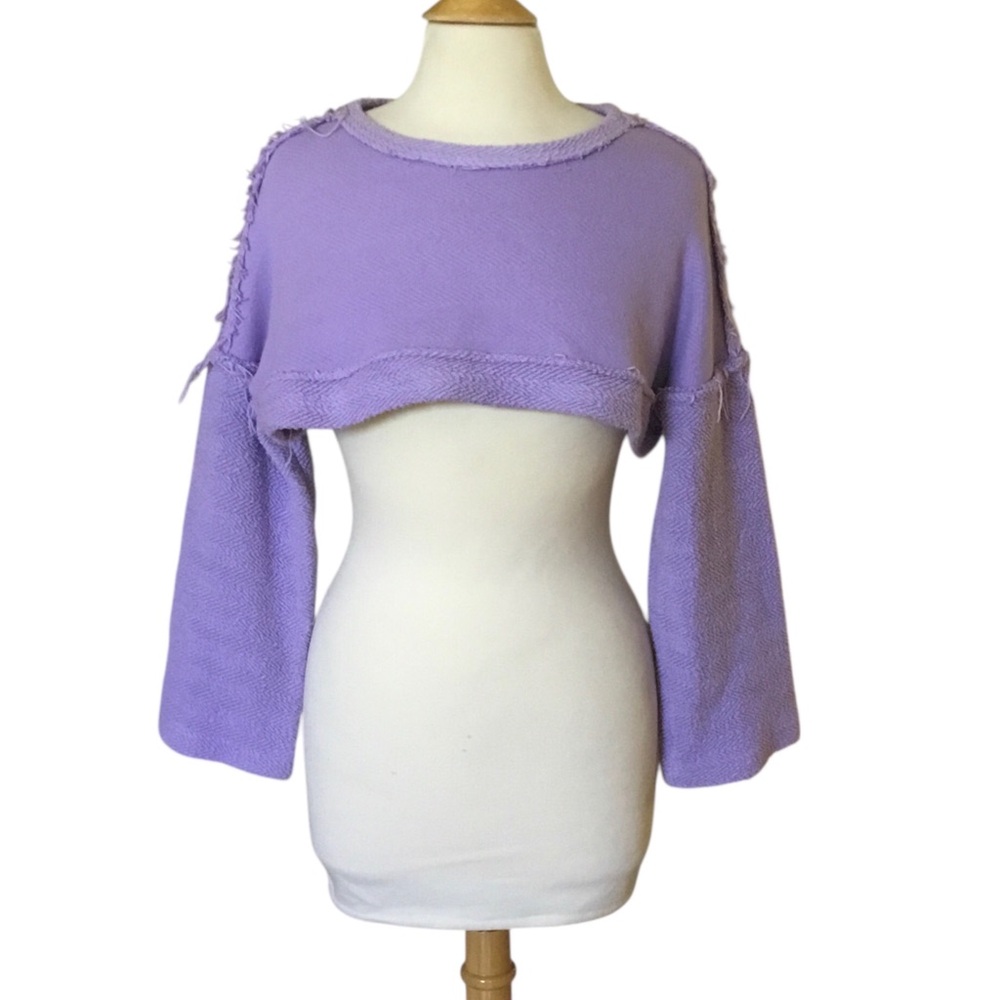 Free People Beach Purple Cropped Raw Seam Boho Sweatshirt